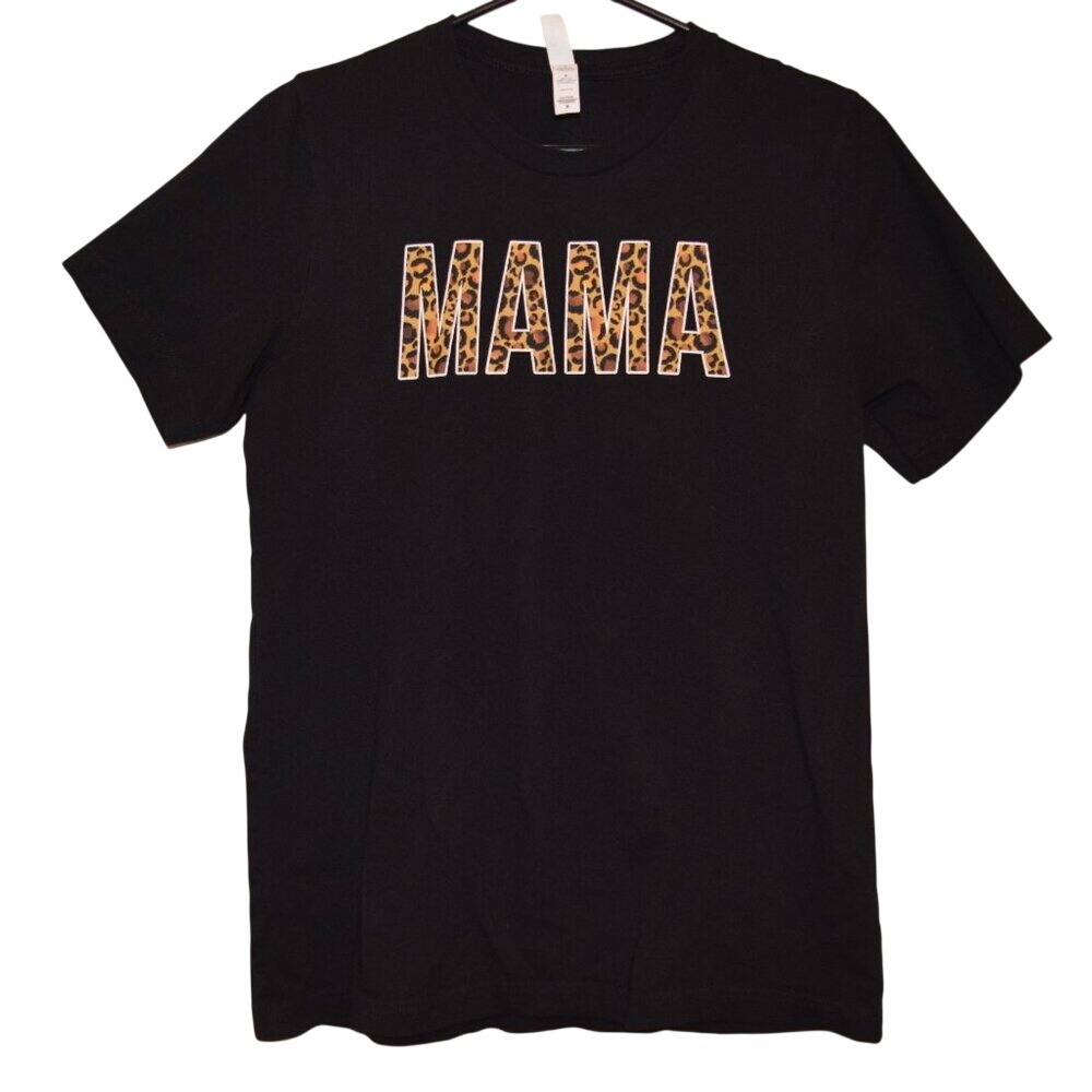Mama Graphic Tee Women Size M Black Excellent Condition Leopard‎ Print Cotton